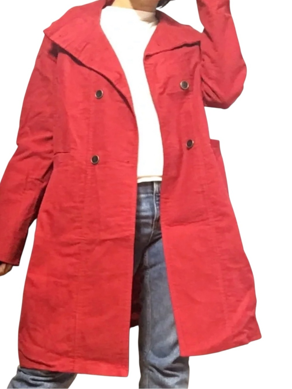 MNG Mango Big Apple Red Brushed Cotton High Collar Peacoat Women’s Size Medium
